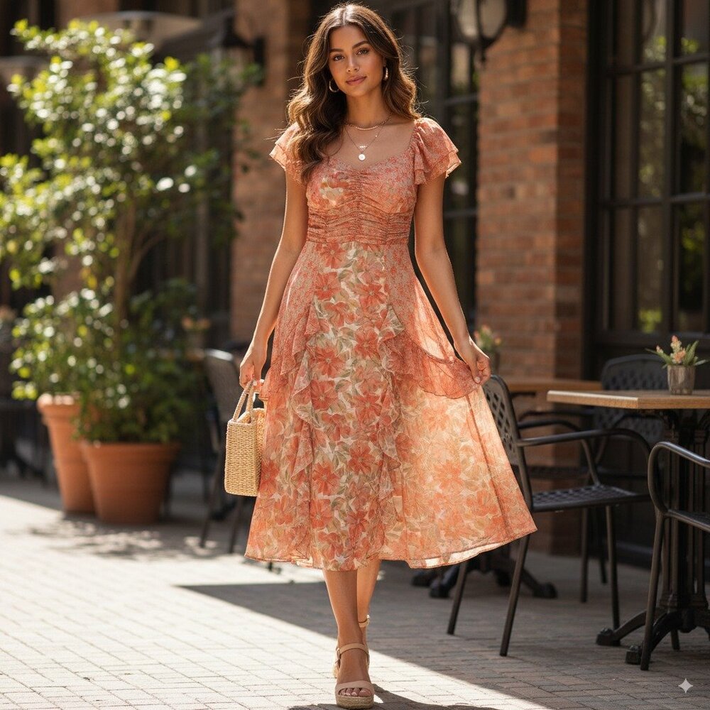NWT Lost + Wander Sunnyville Midi Dress in Orange